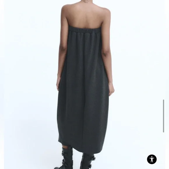 Zara Ruched Strapless Dress Grey NWT - Picture 3 of 9